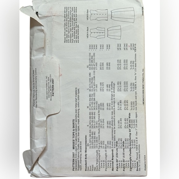 Vintage Y2K, uncut, factory folded Kwik Sew Pattern 2507 XS - Xl - Picture 2 of 4